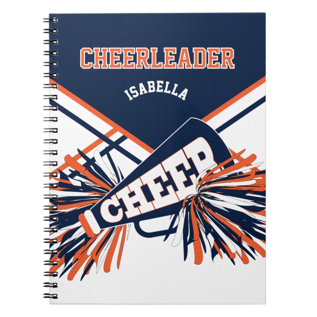Caderno Espiral Para um Cheerleader - Azul Marinho, Branco e Laran (Frente)