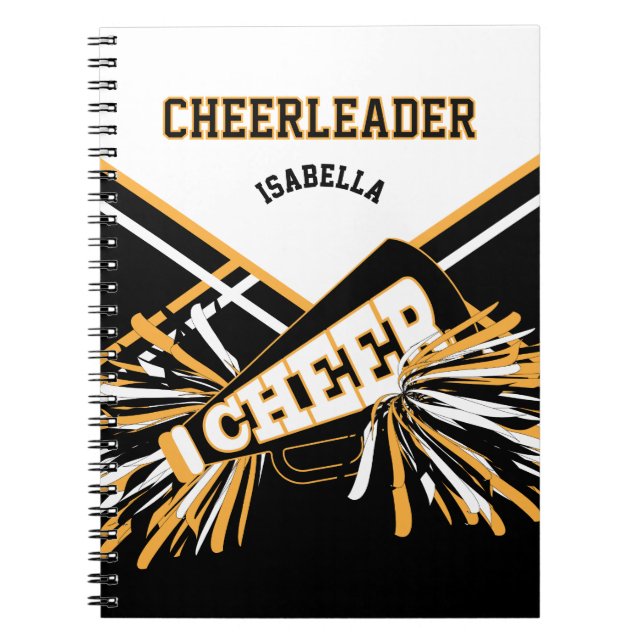 Caderno Espiral Para um Cheerleader - Branco, Dourado e Preto (Frente)