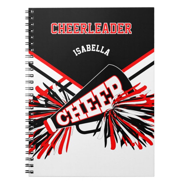 Caderno Espiral Para um Cheerleader - Preto, Branco e Vermelho (Frente)