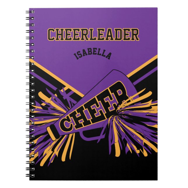 Caderno Espiral Para um Cheerleader - Roxo, Dourado e Preto (Frente)