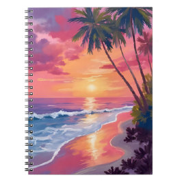 Caderno Espiral Paradise Sunset | Pink Tropical Watercolor Beach