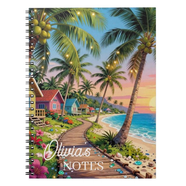 Caderno Espiral Paraíso Tropical Casa de Praia Personalizada (Frente)