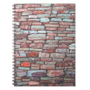 Caderno Espiral Parede de tijolos de pavimentação vermelha