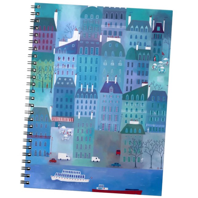 Caderno Espiral Paris Blues City Painting França (Paris blue city notebook with original art by Nic Squirrell. )