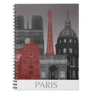 Caderno Espiral Paris Elevações por Noite - Vermelho