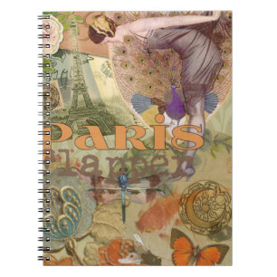 Caderno Espiral Paris Flapper Art Deco Peacock Vintage