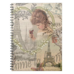 Caderno Espiral Paris França Garota Bonita Suave Torre Eiffel