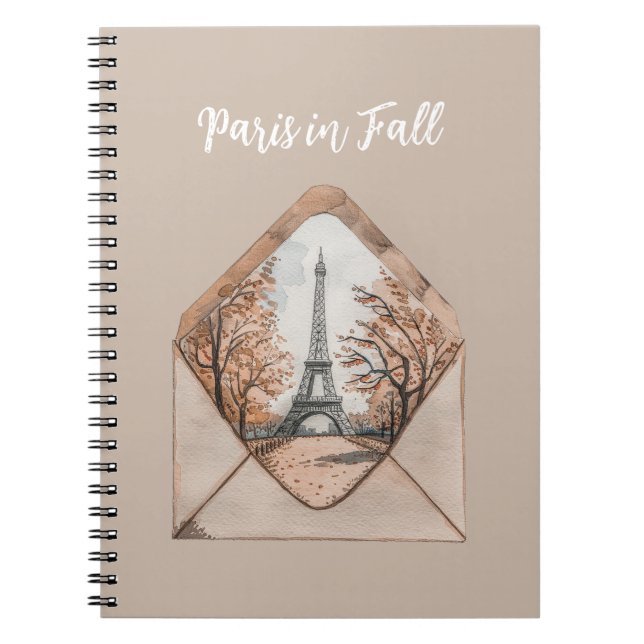 Caderno Espiral Paris no Outono Envelope da Torre Eiffel (Frente)