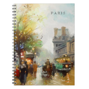 Caderno Espiral Paris num dia chuvoso. Aquarela. Bloco de notas pr