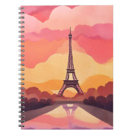 Caderno Espiral Paris Sunset | Eiffel Tower France Watercolor