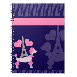 Caderno Espiral Parisian Poodles in Pink and Purple