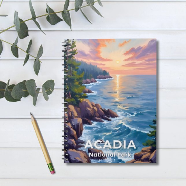 Caderno Espiral Parque Nacional Acadia | Maine Painting Viagem Art (Criador carregado)