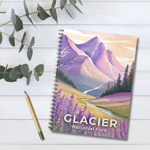 Caderno Espiral Parque Nacional da Geleira Aquarela de Lavanda d