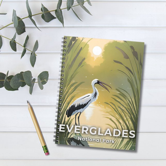 Caderno Espiral Parque Nacional Everglades | Watercolor Stork (Criador carregado)