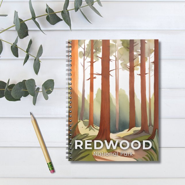 Caderno Espiral Parque Nacional Redwood | Viagem de Arte de Aquare (Criador carregado)