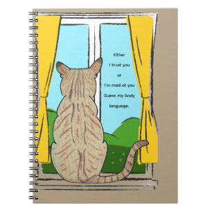 Caderno Espiral Parte de trás do gato confiando ou louco