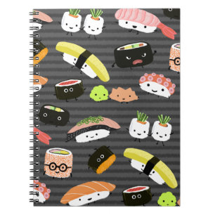 Caderno Espiral Partido do sushi - sushi Rolls, Sashimi, Wasabi,