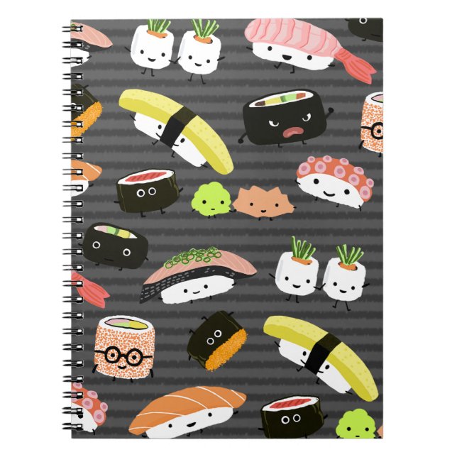 Caderno Espiral Partido Sushi - Rolls Sushi, Sashimi, Wasabi, Ging (Frente)