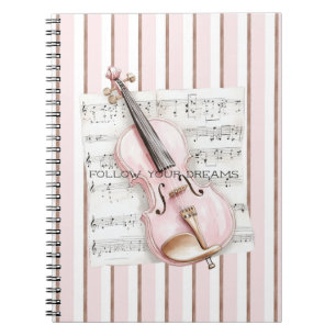 Caderno Espiral Partitura de Violino Rosa