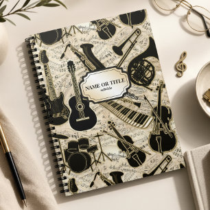 Caderno Espiral Partitura e instrumentos pretos/ouro ID481