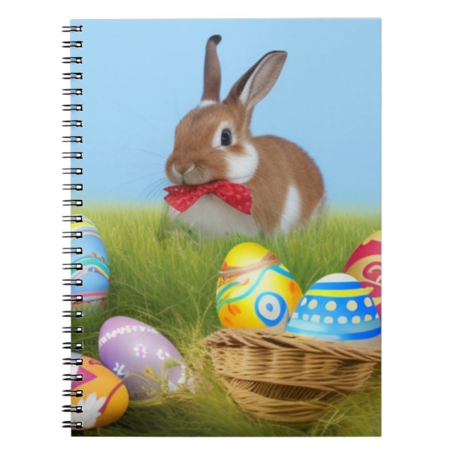 Caderno Espiral Páscoa bonita Bunnypara um humor positivo (Frente)