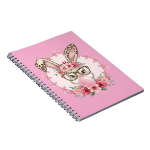 Caderno Espiral Páscoa Bonita Floral Coelhinha Leopardo Presente