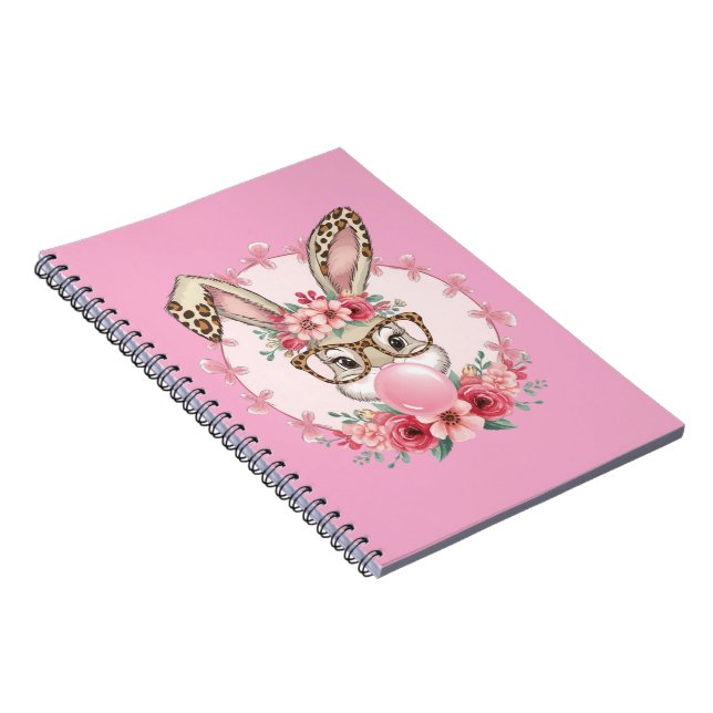 Caderno Espiral Páscoa Bonita Floral Coelhinha Leopardo Presente (Lado Direito)