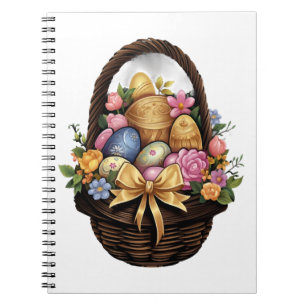 Caderno Espiral Páscoa Dia Páscoa Cesta de Ovos Coloridos Flores