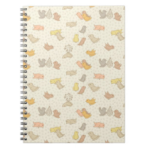 Caderno Espiral Passarinhos e penas em bege - padrão.