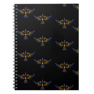 Caderno Espiral Pássaro abstrato Dourado, roxo e verde a preto