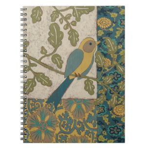Caderno Espiral Pássaro Amarelo e Azul Teal Empoleirado em uma ra