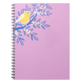 Caderno Espiral Pássaro Amarelo Ilustrado em um Fundo Rosa