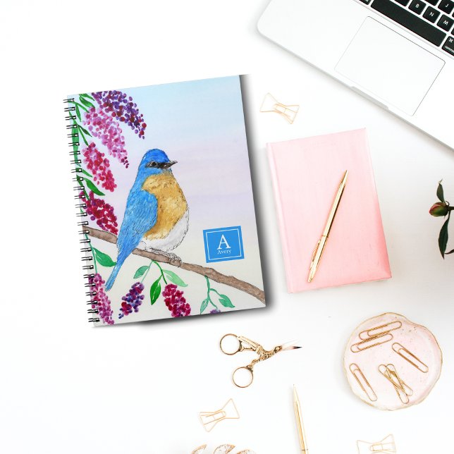 Caderno Espiral Pássaro Azeitinado Em Monograma De Árvore De Wiste (Criador carregado)