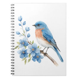 Caderno Espiral Pássaro azul com flores azuis