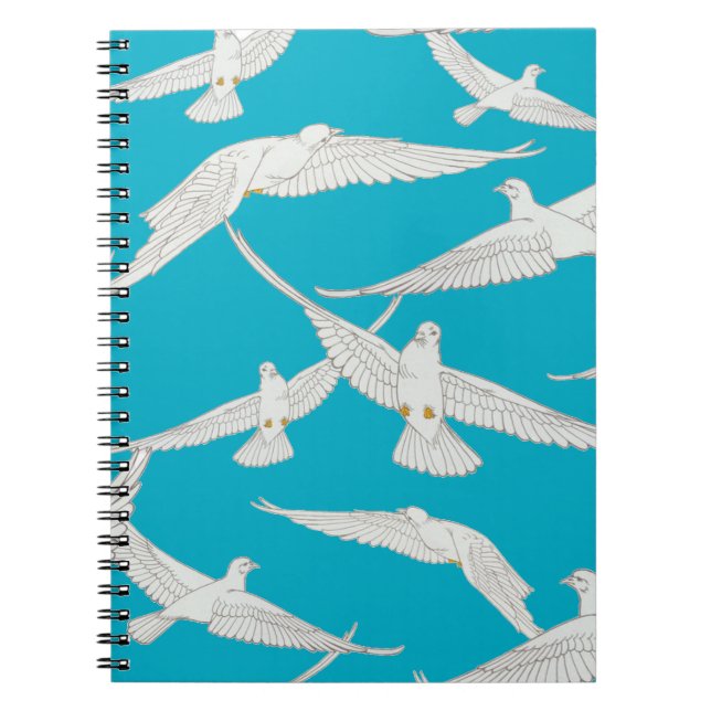 Caderno Espiral Pássaro branco, padrão de pomba (Frente)