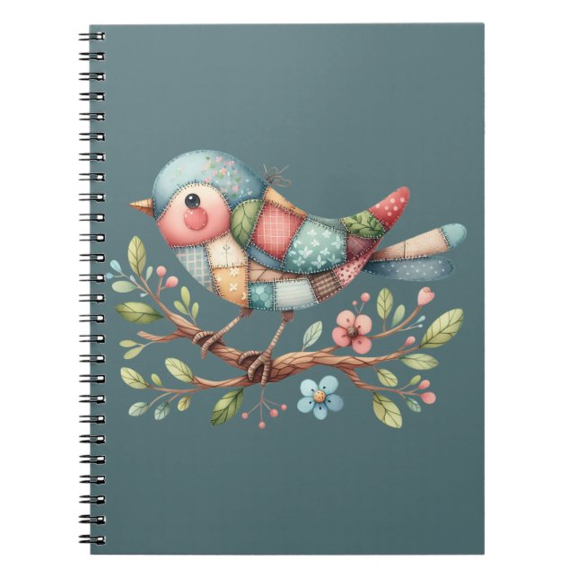 Caderno Espiral Pássaro Cantador em Remendo em Galho Florido (Frente)