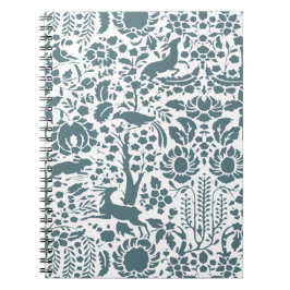 Caderno Espiral Pássaro, cervo, padrão de pessoas de árvores