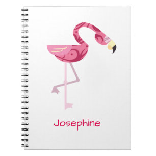 Caderno Espiral Pássaro cor-de-rosa personalizado do flamingo