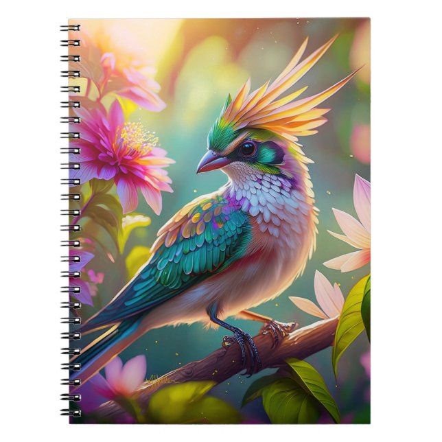 Caderno Espiral Pássaro da Fantasia da Finch com Cabeça Verde Deit (Frente)