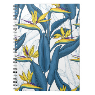 Caderno Espiral Pássaro das flores do paraíso em branco