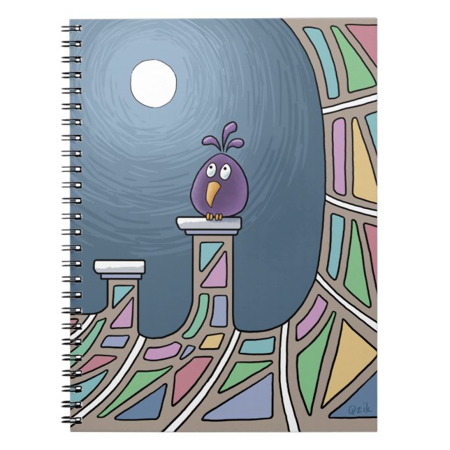 Caderno Espiral Pássaro de Tiki Roxo com notebook de cheio (Frente)