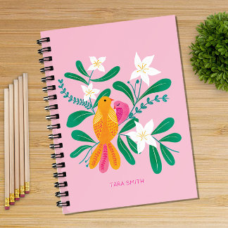 Caderno Espiral Pássaro desenhado à mão e notebook flexível