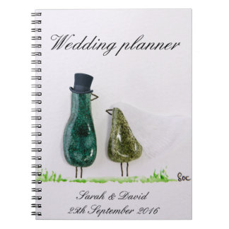 Caderno Espiral Pássaro diz 'tweet' casamento casal cerâmica verde