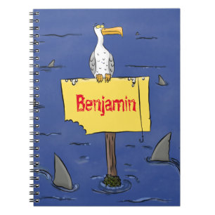 Caderno Espiral Pássaro-do-mar engraçado circulado por desenhos an
