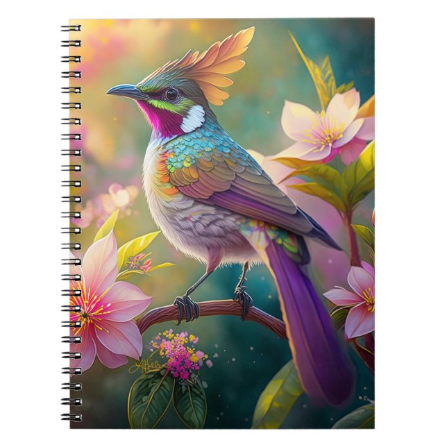 Caderno Espiral Pássaro Fantasia de Jay Arco-íris com Crista Laran (Frente)