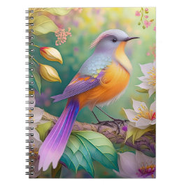 Caderno Espiral Pássaro Fantasia Laranja Torrado de lavanda