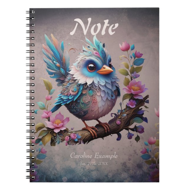 Caderno Espiral Pássaro fantasma majestoso sentado em um galho (Frente)