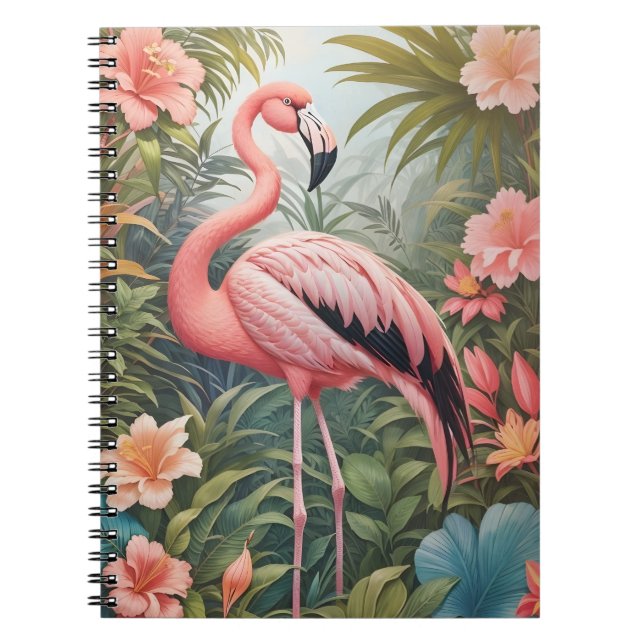 Caderno Espiral Pássaro Flamingo Tropical Rosa Gordo (Frente)