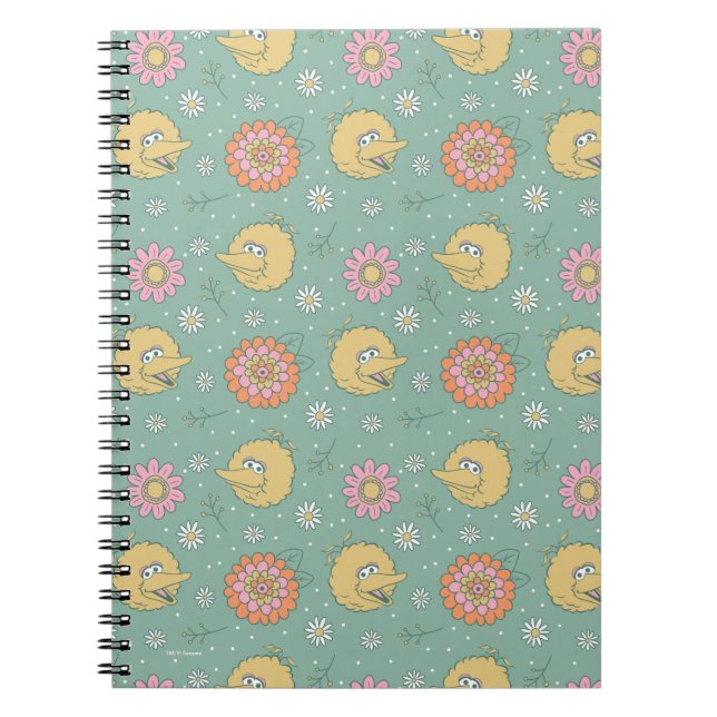 Caderno Espiral Pássaro Grande | Padrão Floral de Boas Vibes (Frente)