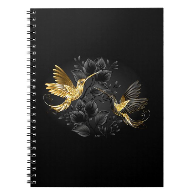 Caderno Espiral Pássaro Humino Negro e Dourado (Frente)